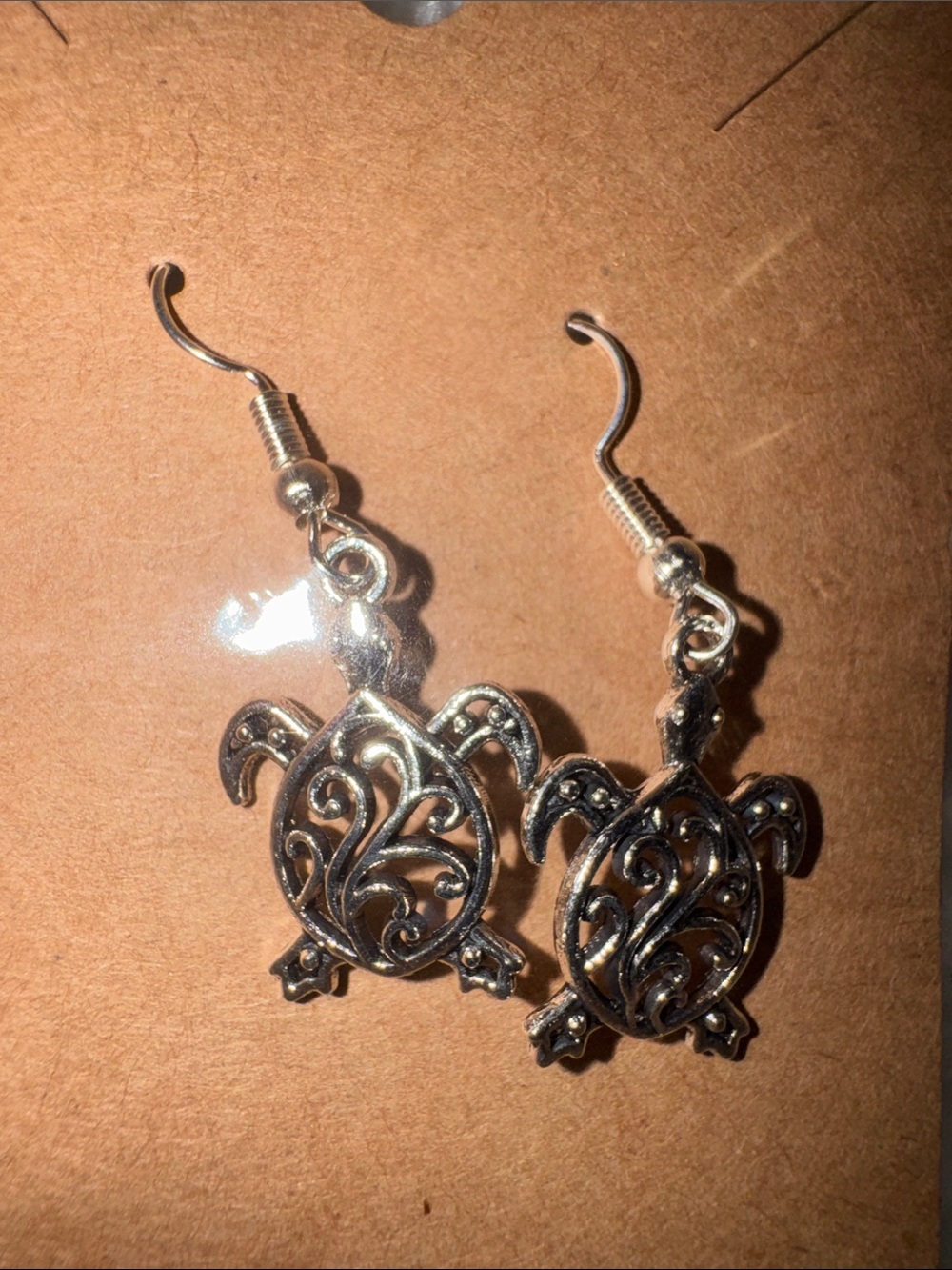 Silver Turtle Dangle Earrings